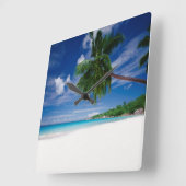 Tropischer Strand | Seychellen Quadratische Wanduhr (Winkel)