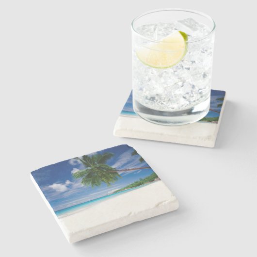 Tropischer Strand | Seychellen Steinuntersetzer (Seitenansicht)