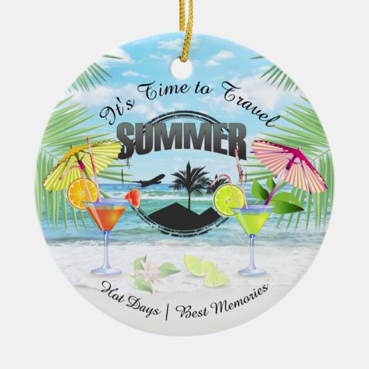 Tropischer Strand, Sommerferien | PERSONALISIERT Keramikornament (Vorne)
