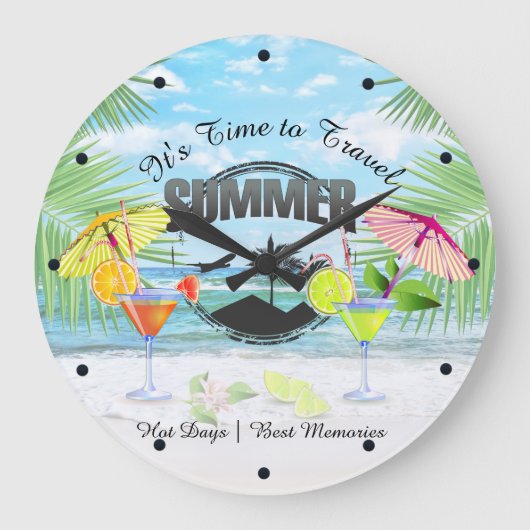 Tropischer Strand, Sommerurlaub| Personalisiert Große Wanduhr (Vorderseite)