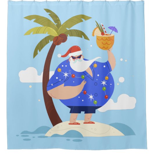 Tropischer Strand Sommerurlaub Weihnachten santa Duschvorhang (Vorderseite)