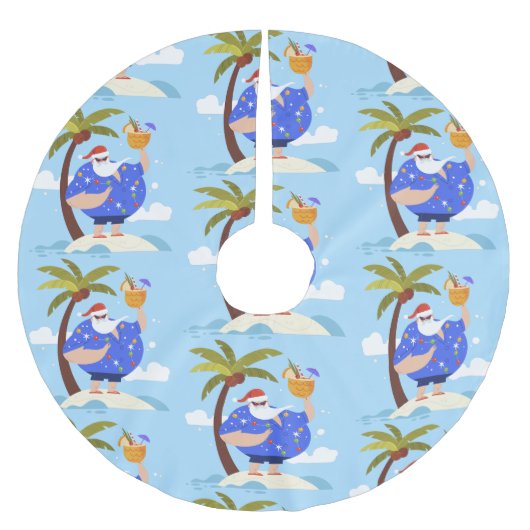 Tropischer Strand Sommerurlaub Weihnachten santa Polyester Weihnachtsbaumdecke (Vorderseite)