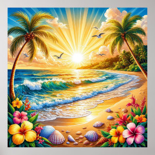 Tropischer Strand Sonnenaufgang Heimdekoration & G Poster