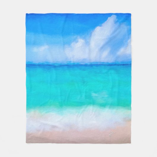 Tropischer Strand Türkis Blau Weiße Wasserfarbe Fleecedecke (Vorderseite)