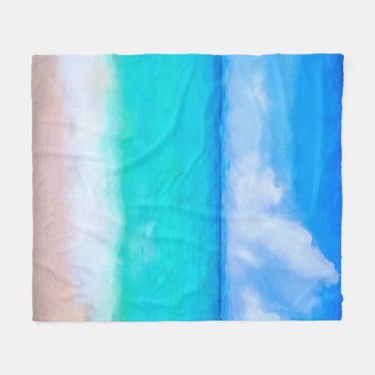 Tropischer Strand Türkis Blau Weiße Wasserfarbe Fleecedecke (Vorderseite (Horizontal))