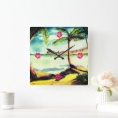 Tropischer Strand und Palmen Quadratische Wanduhr (Zuhause)