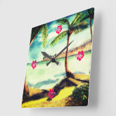 Tropischer Strand und Palmen Quadratische Wanduhr (Winkel)