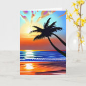 Tropischer Strand und Sonnenuntergang Karte (Gelbe Blume)