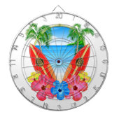 Tropischer Strand und Surfbretter Dartscheibe (vorne)