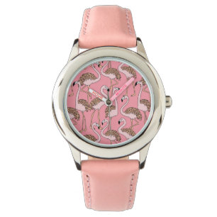 Tropischer Strand-Vogel-Rosa-Flamingo Armbanduhr