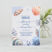 Tropischer Strand Wasserfarbe Seashells Brautparty Einladung (Stehend Vorderseite)