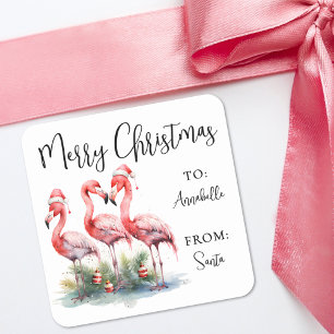 Tropischer Strand-Weihnachts-Geschenkanhänger-Aufk Quadratischer Aufkleber