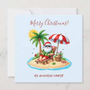 Tropischer Strand & Weihnachtsmann Weihnachten Karte