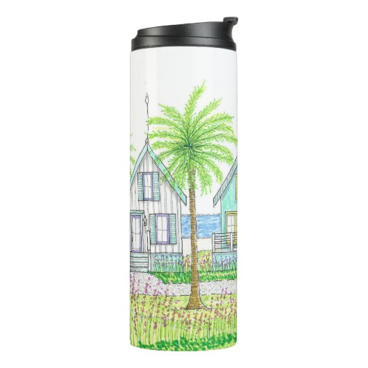 Tropischer Strandhütte-Thermalbecher Thermosbecher (Nach links gedreht)