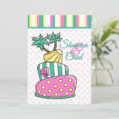 Tropischer Strandkuchen Einladung (Stehend Vorderseite)