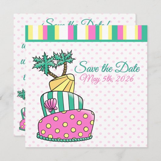 Tropischer Strandkuchen Save The Date (Vorne/Hinten)