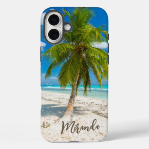 Tropischer Strandpalmenbaum Personalisiert iPhone 16 Plus Hülle