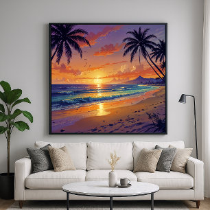 Tropischer Strandsonnenuntergang - Illustrationsst Poster