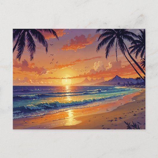 Tropischer Strandsonnenuntergang Postkarte (Vorderseite)