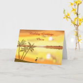 Tropischer Strandsonnenunterganggeburtstag, Karte (Gelbe Blume)