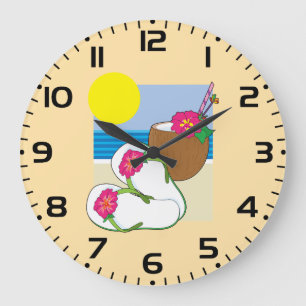 Tropischer Strandurlaub Kokosblumen Flip Flops Große Wanduhr