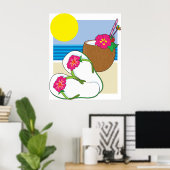 Tropischer Strandurlaub Kokosblumen Flip Flops Poster (Heimbüro)