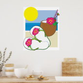 Tropischer Strandurlaub Kokosblumen Flip Flops Poster (Küche)