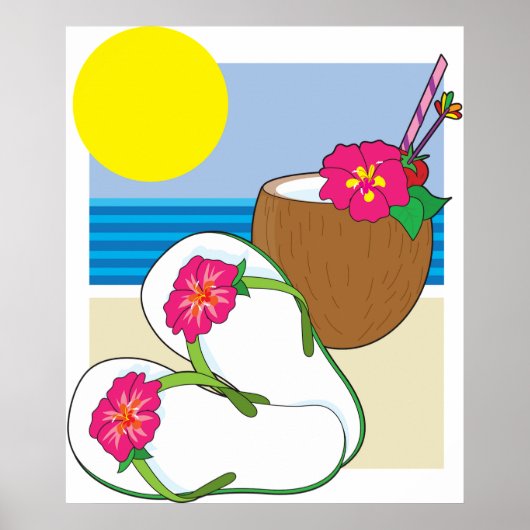 Tropischer Strandurlaub Kokosblumen Flip Flops Poster (Vorne)