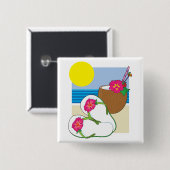 Tropischer Strandurlaub Kokosblüten Flip Flops Button (Vorne & Hinten)