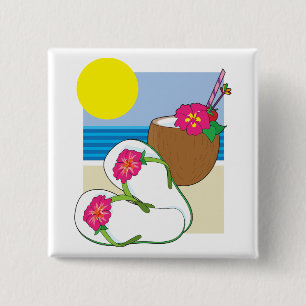 Tropischer Strandurlaub Kokosblüten Flip Flops Button