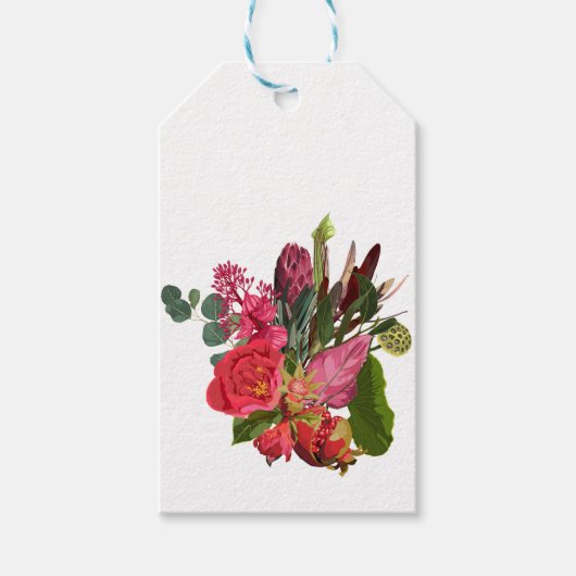 Tropischer Strauß mit roten Blume. Geschenkanhänger (Vorderseite)