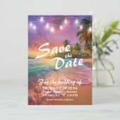 Tropischer Sunset Beach QR-Code Save the Date Einladung (Stehend Vorderseite)
