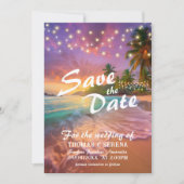 Tropischer Sunset Beach QR-Code Save the Date Einladung (Vorderseite)