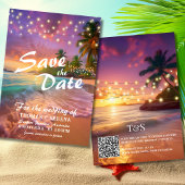 Tropischer Sunset Beach QR-Code Save the Date Einladung