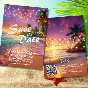 Tropischer Sunset Beach QR-Code Save the Date Einladung