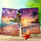 Tropischer Sunset Beach QR-Code Save the Date Einladung