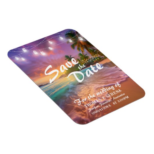 Tropischer Sunset Beach QR-Code Save the Date Magnet (Rechte Seite)