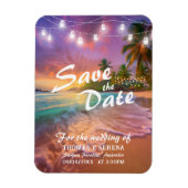 Tropischer Sunset Beach QR-Code Save the Date Magnet (Vertikal)