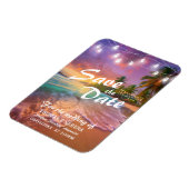 Tropischer Sunset Beach QR-Code Save the Date Magnet (Linke Seite)