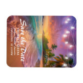 Tropischer Sunset Beach QR-Code Save the Date Magnet (Horizontal)