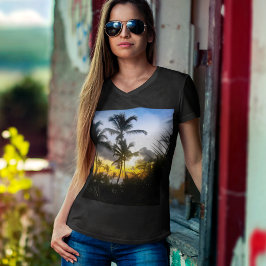 Tropischer Sunset Print T - Shirt