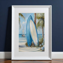 Tropischer Surfboard Küstenwand-Kunstprint