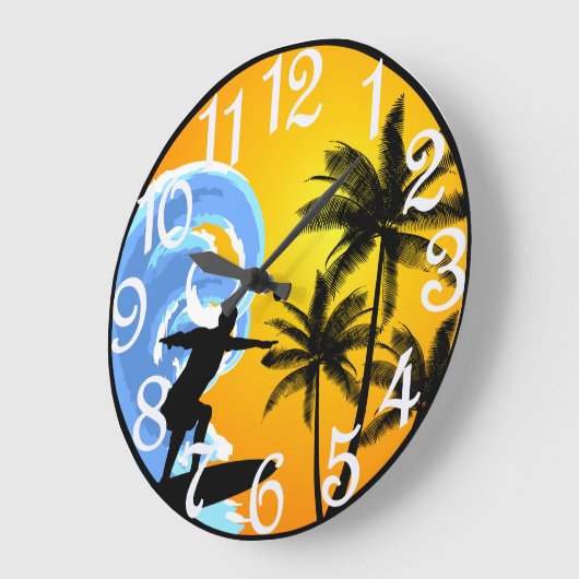 Tropischer Surfer Große Wanduhr (Winkel)