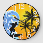 Tropischer Surfer Große Wanduhr (Vorderseite)
