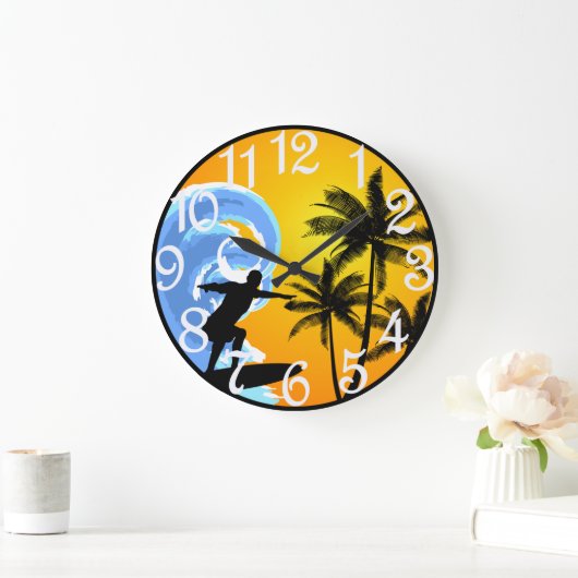 Tropischer Surfer Große Wanduhr (Zuhause)