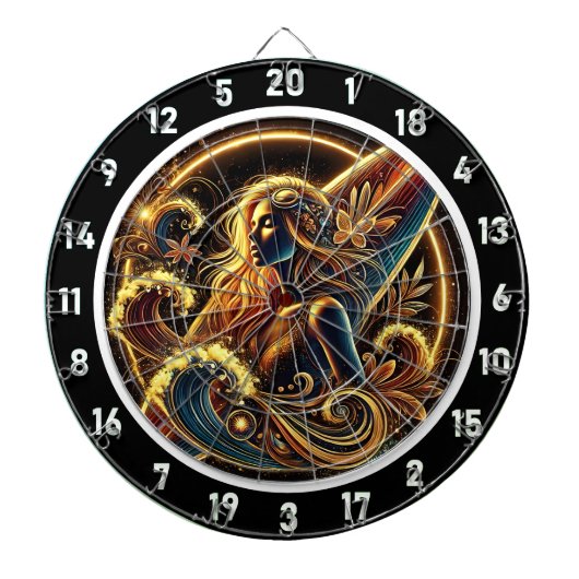Tropischer Surfer mit Golden Sunset Art Dartscheibe (vorne)