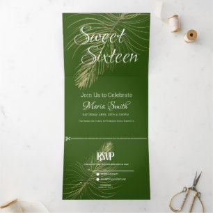 Tropischer süß 16 flüssiger Marmor  Palmenbaum Dreifach Gefaltete Einladung