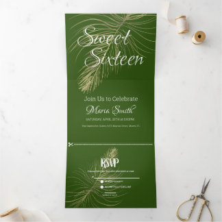 Tropischer süß 16 flüssiger Marmor | Waldpalme Tre Dreifach Gefaltete Einladung