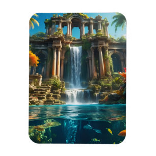 Tropischer Tempelsee Wasserfall Fischsee Magnet