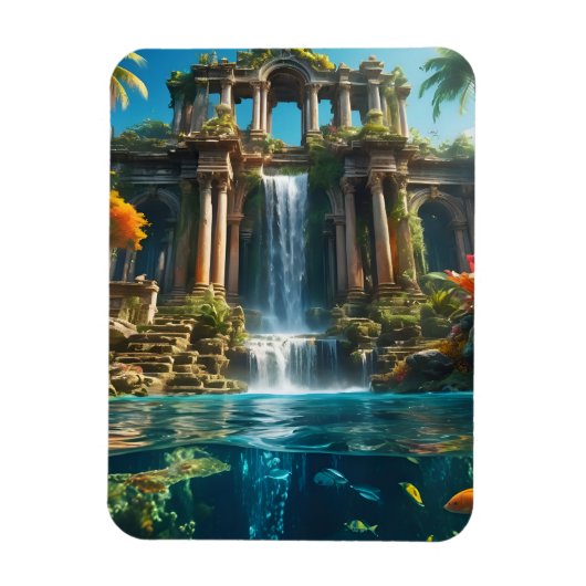 Tropischer Tempelsee Wasserfall Fischsee Magnet (Vertikal)